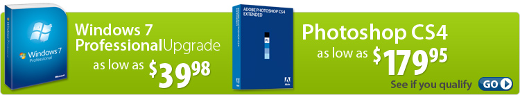 Windows 7 Professional Upgrade for $39.98 and Photoshop CS4 for 179.95 - See if you qualify